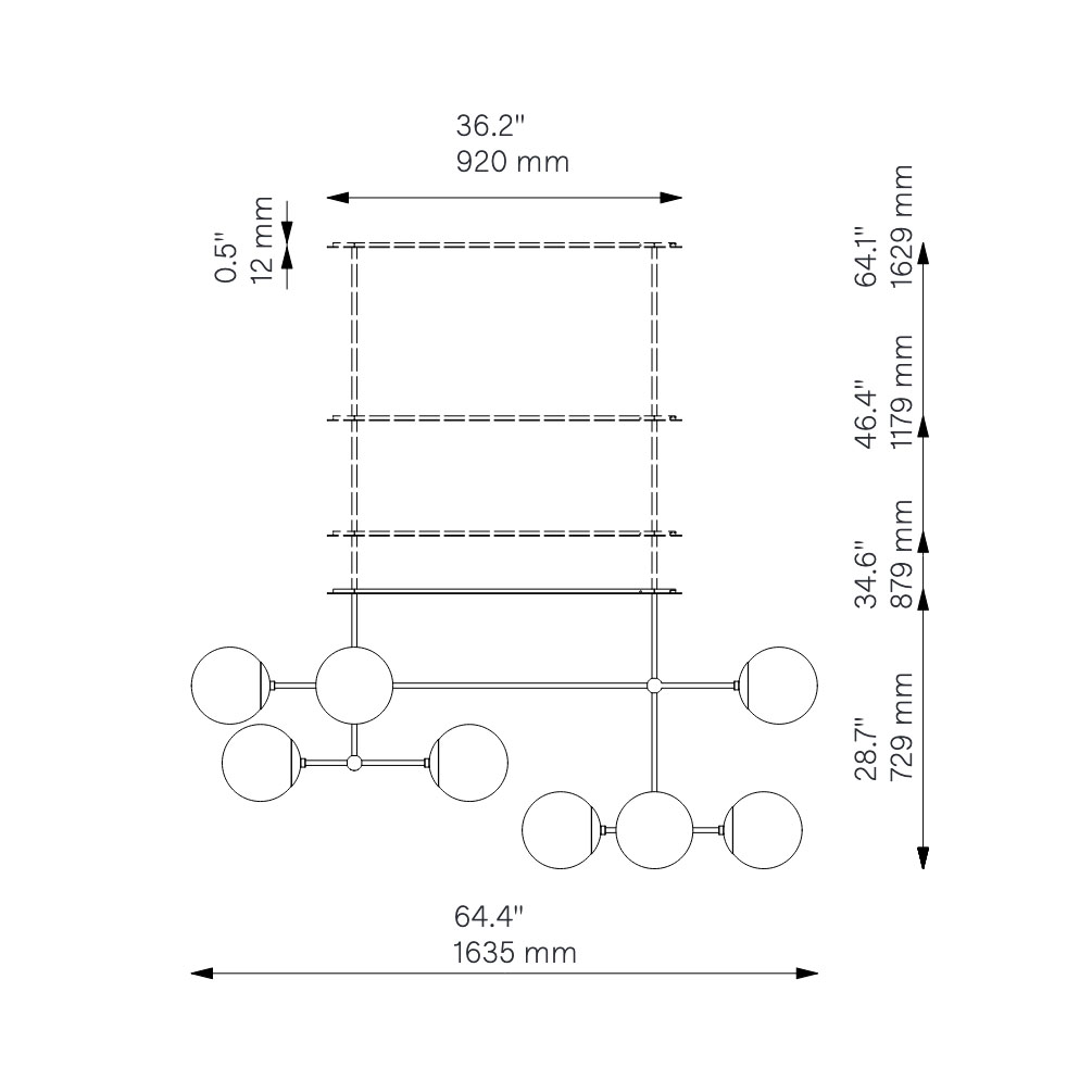 Moderner Glaskugel-Hängeleuchter ARMSTRONG LINEAR mit 10 Brennstellen, Bild 11 Moderner Glaskugel-Hängeleuchter ARMSTRONG LINEAR mit 10 Brennstellen, Bild 11