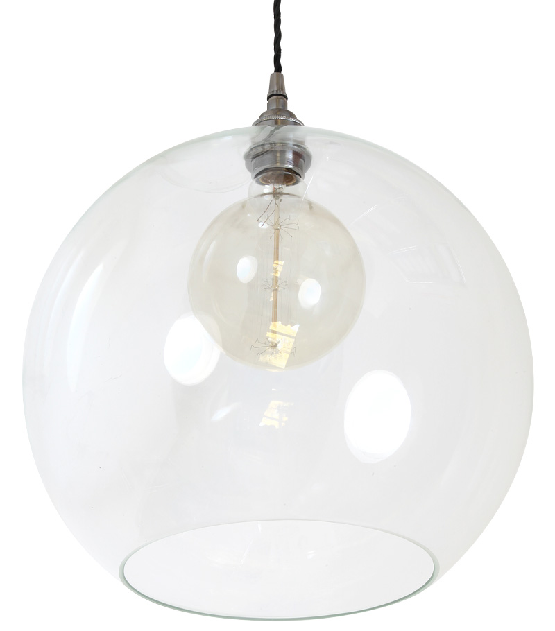 Pendelleuchte mit großer, offener 35 cm-Glaskugel Pendelleuchte mit großer, offener 35 cm-Glaskugel