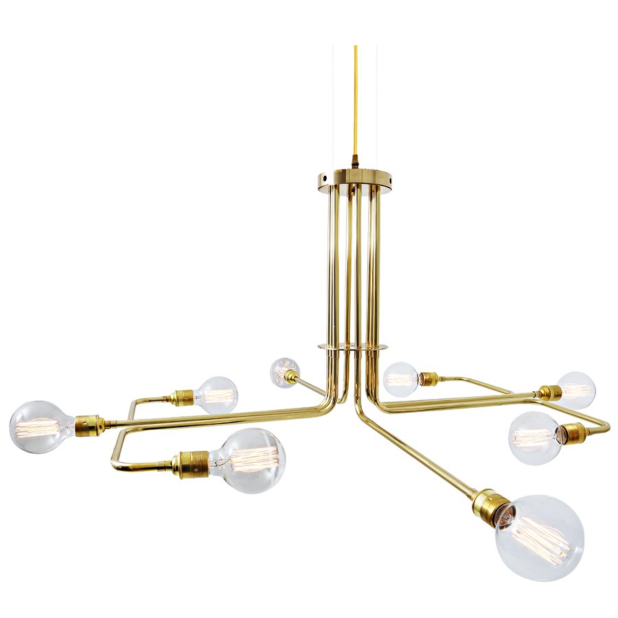 Minimalistischer Design-Deckenleuchter aus Messingrohren Minimalistischer Design-Deckenleuchter aus Messingrohren