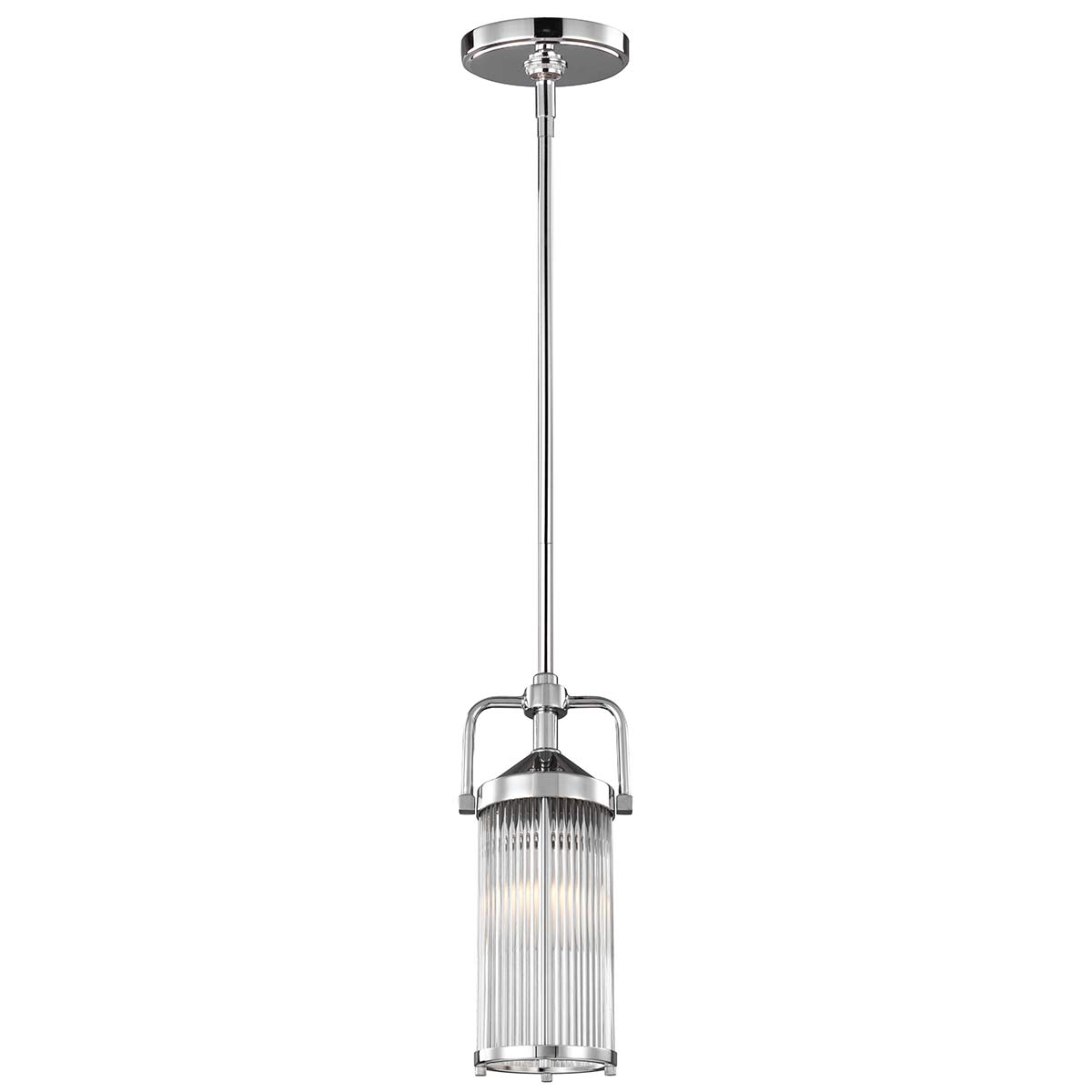 Kleine Hängeleuchte aus Chrom mit Glasstäbchen