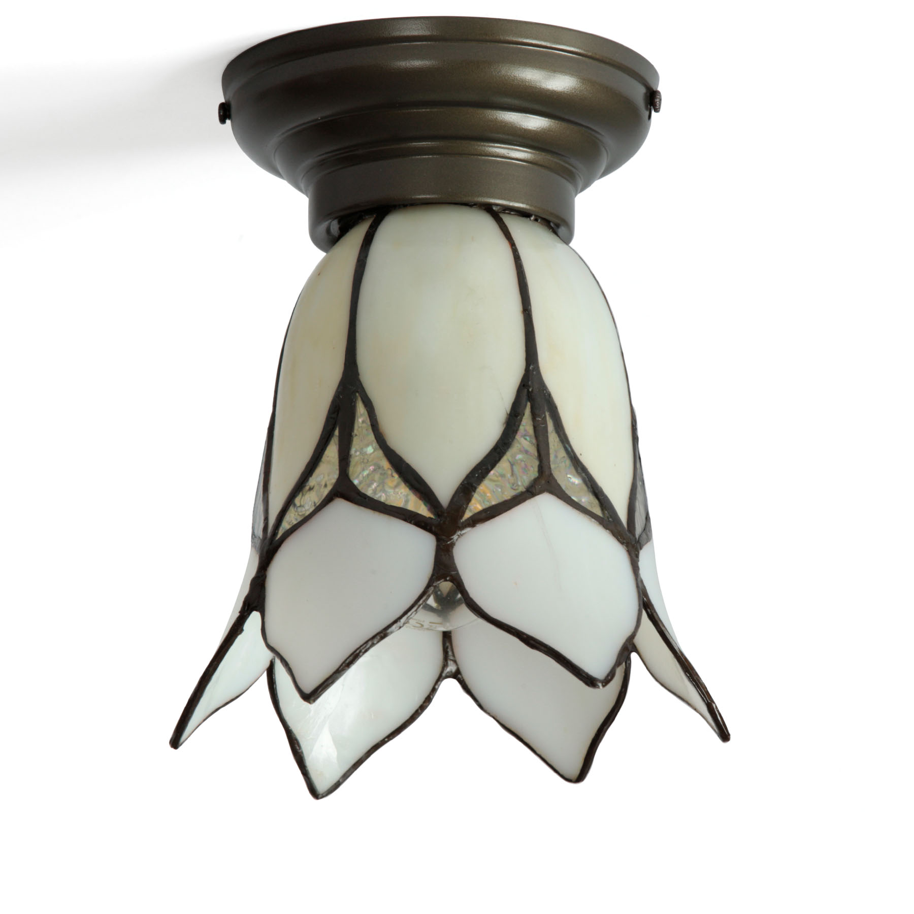 Small Tiffany Glass Ceiling Light TULIP BLOSSOM, white, Ø 12 cm