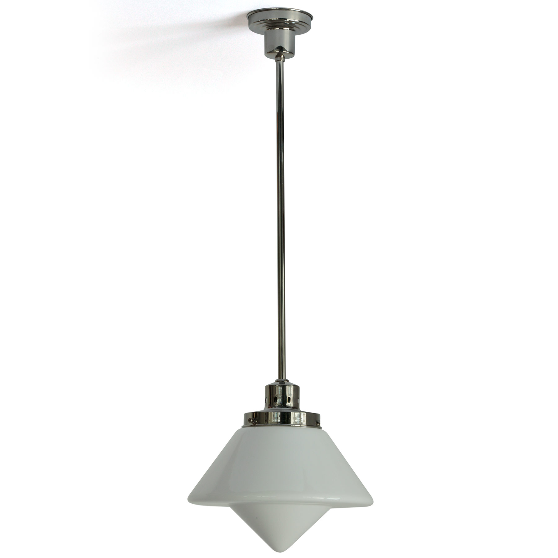 Bild 4: Pendelleuchte mit schönem Art déco-Opalglas, Aufhängung hier in Messing glänzend vernickelt Art déco-Pendelleuchte mit opalem Kegel-Glasschirm: Pendelleuchte mit schönem Art déco-Opalglas, Aufhängung hier in Messing glänzend vernickelt