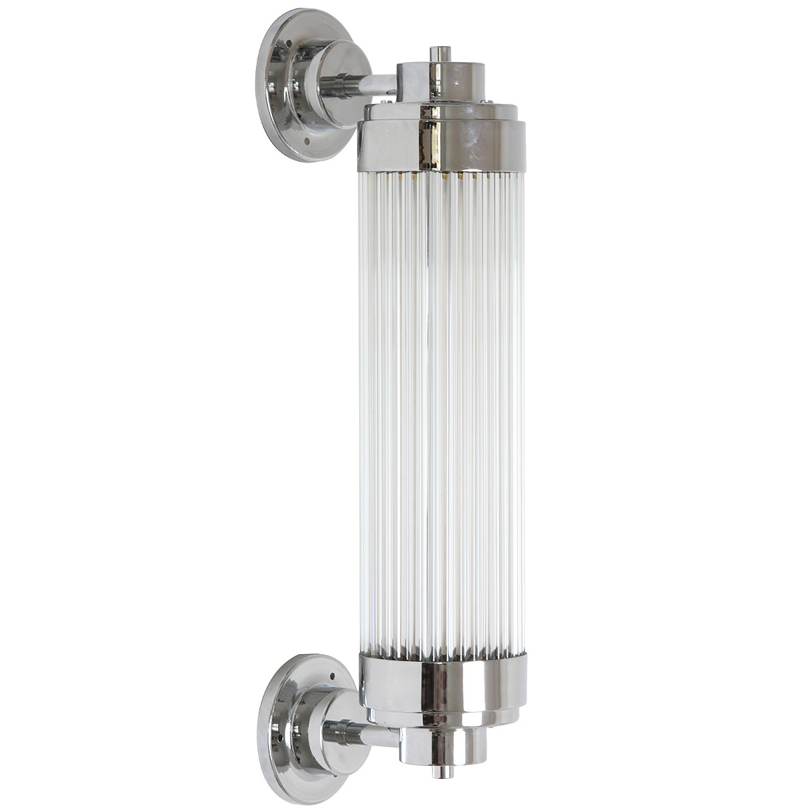 Exklusive LED-Wandleuchte, ideal für Badezimmer-Spiegel: LED-Wandleuchte mit Glasstäbchen-Mantel im Art Déco Stil, hier in Messing verchromt