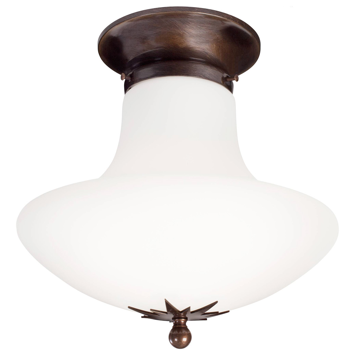 Bild 3: Kleines Modell, Glashalter mit Stern-Dekor Jugendstil-Deckenleuchte mit matt-opalem Pilz-Glas Ø 25/30/40 cm: Kleines Modell, Glashalter mit Stern-Dekor