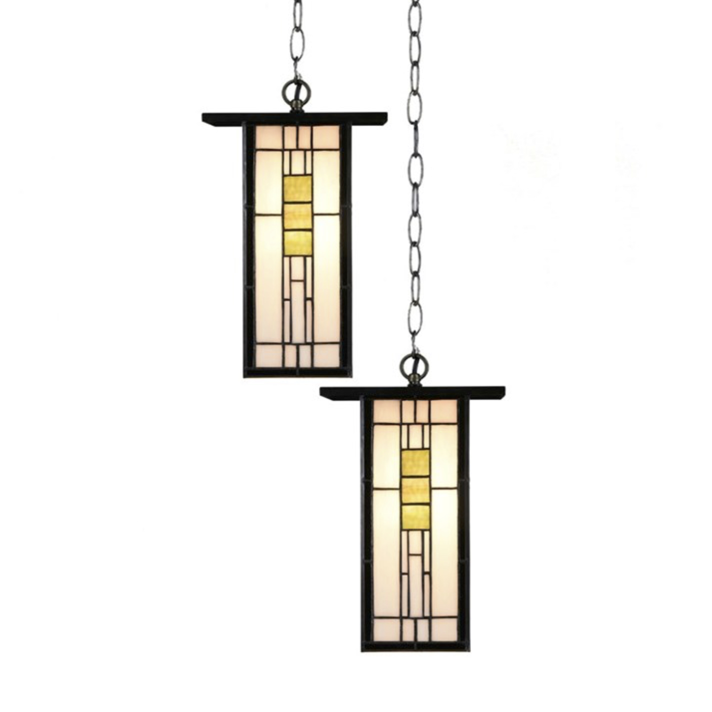 Cascade of 2 slim Tiffany pendant lights in Japanese style