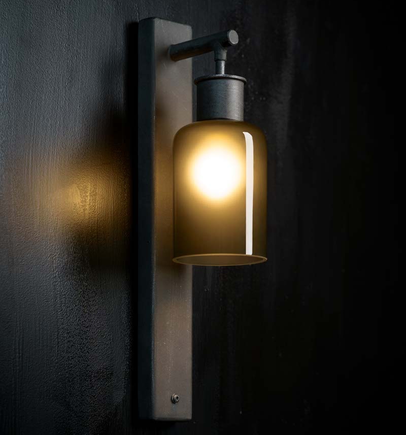 Handmade Wrought Iron Wall Light WL 3743 with Smoked Glass