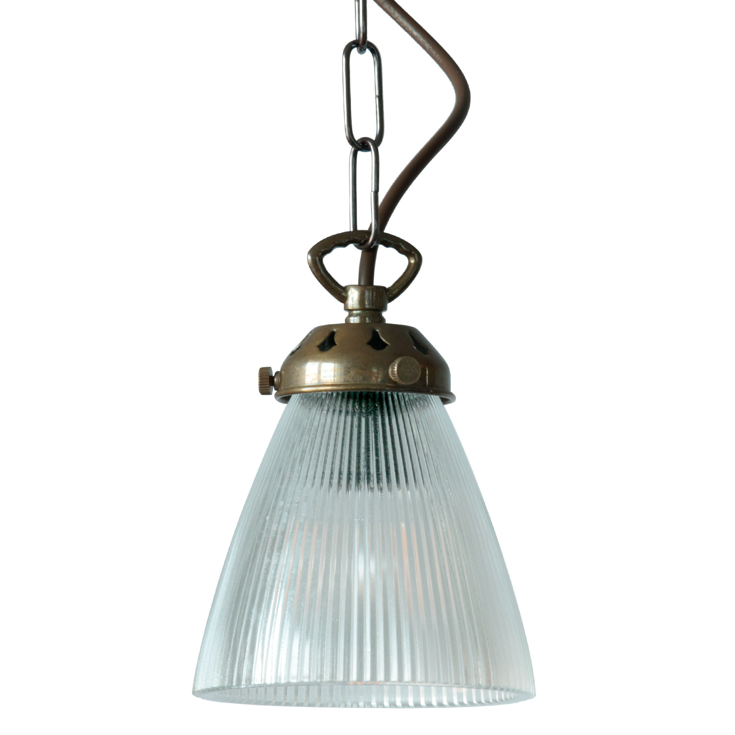 Small pendant lamp with chain and prismatic glass shade