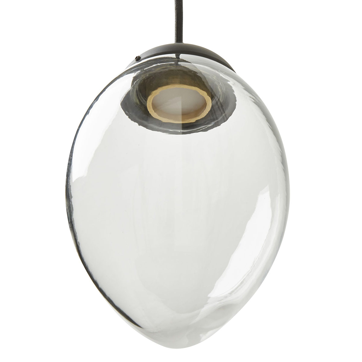 Reihe aus fünf Glasschirm-Hängeleuchten VITROLO (LED) auf Leiste: Glasschirm in länglicher Zapfen-Form, klares Glas