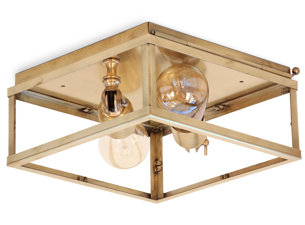 Handgefertigte Kassetten-Deckenleuchte aus poliertem Messing, 25 cm Handgefertigte Kassetten-Deckenleuchte aus poliertem Messing, 25 cm