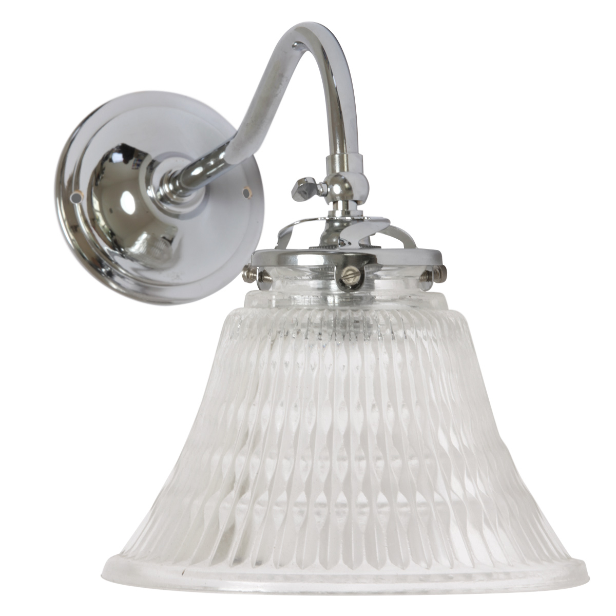 Rustikale Manufaktur-Wandlampe mit Glasschirm GRAMPA: Die Wandlampe in Chrom mit Glastyp 160