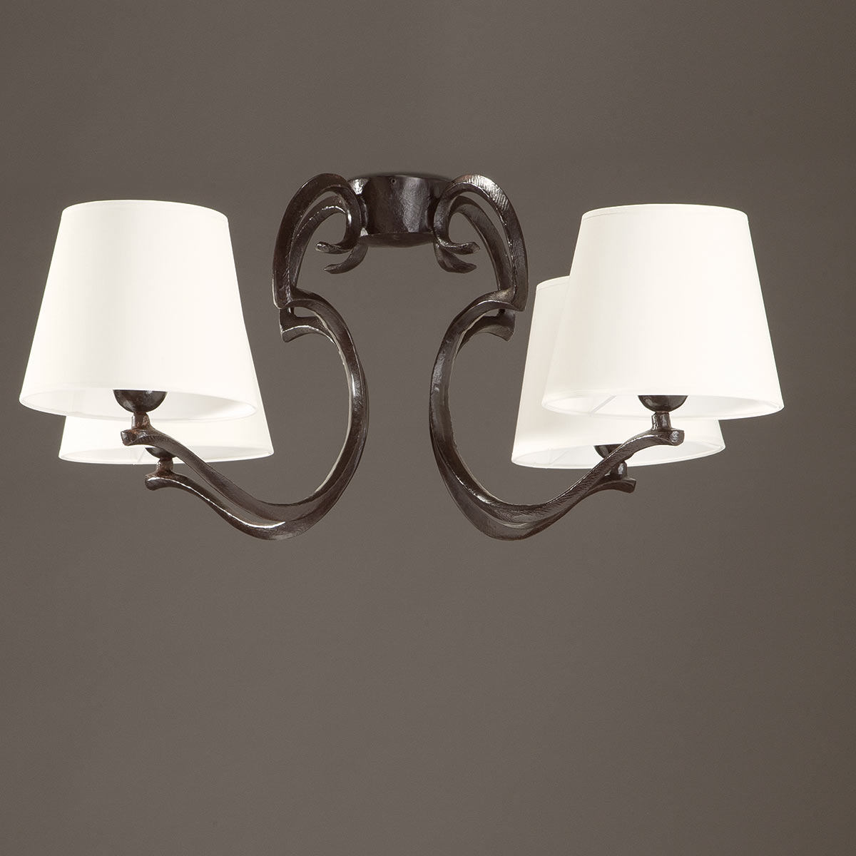 Bild 5: Bronze brüniert Filigrane Bronze-Deckenleuchte RINCEAU mit vier Textilschirmen: Bronze brüniert