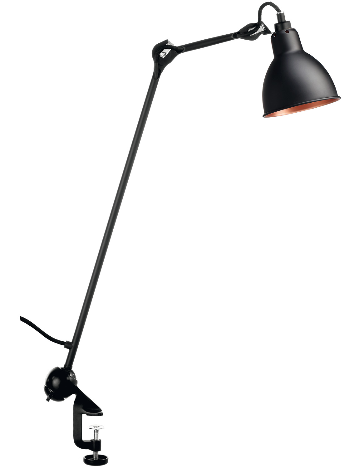 Bild 4: Architekten-Klemmleuchte, Schirm schwarz, innen Kupfer Architektenlampe N° 201 Klemmleuchte mit rundem Schirm: Architekten-Klemmleuchte, Schirm schwarz, innen Kupfer