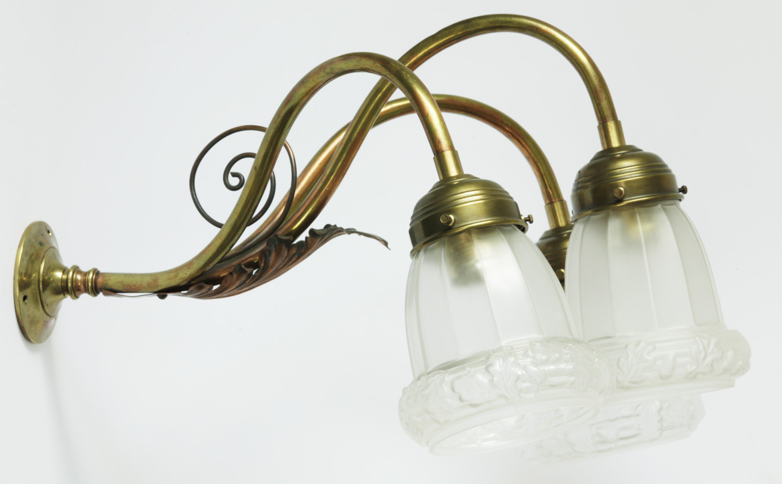 Fig. 3: Rare, komplett originale Jugendstilleuchte aus Messing und Kupfer Antique Art Nouveau Wall Lamp, Germany, ca. 1900 - SOLD: Rare, komplett originale Jugendstilleuchte aus Messing und Kupfer