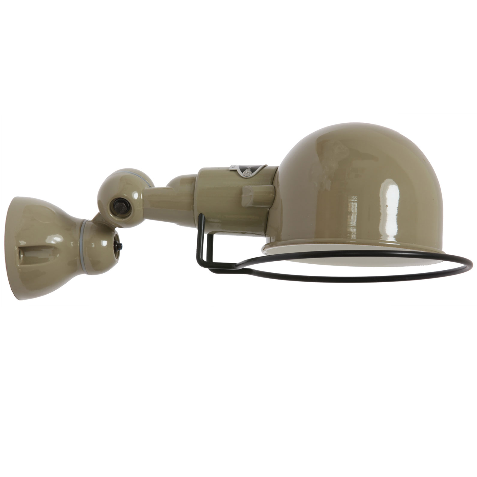 Kleine Gelenkwandlampe SIGNAL mit Halbkugel-Reflektor: Die Gelenk-Wandlampe in RAL 7002 Olivgrau
