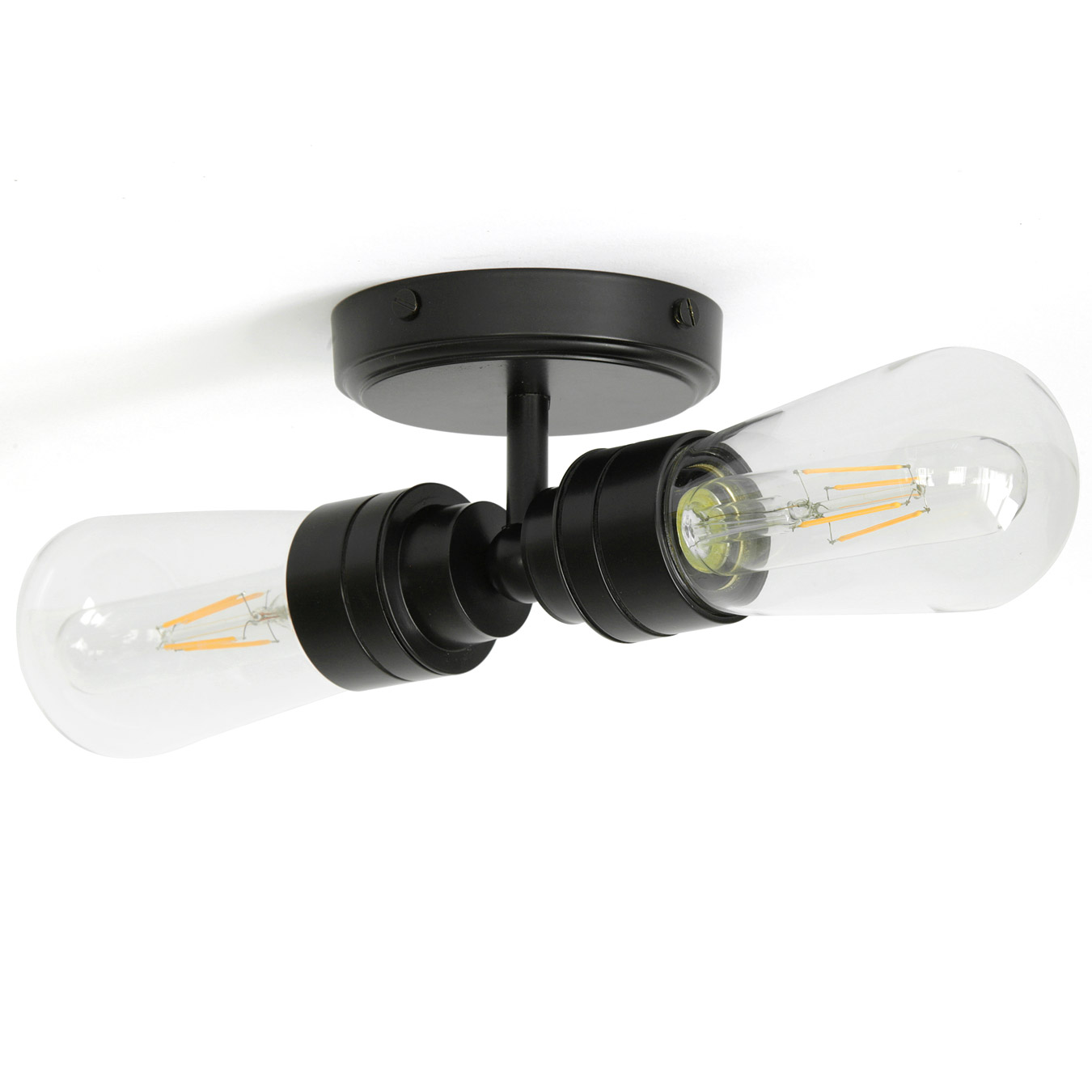 Doppel-Badezimmer-Lampe mit IP65-Glaskolben, Wand oder Decke: Doppel-Wandlampe mit Glaskolben, schwarz, als Deckenleuchte oder Wandleuchte einsetzbar