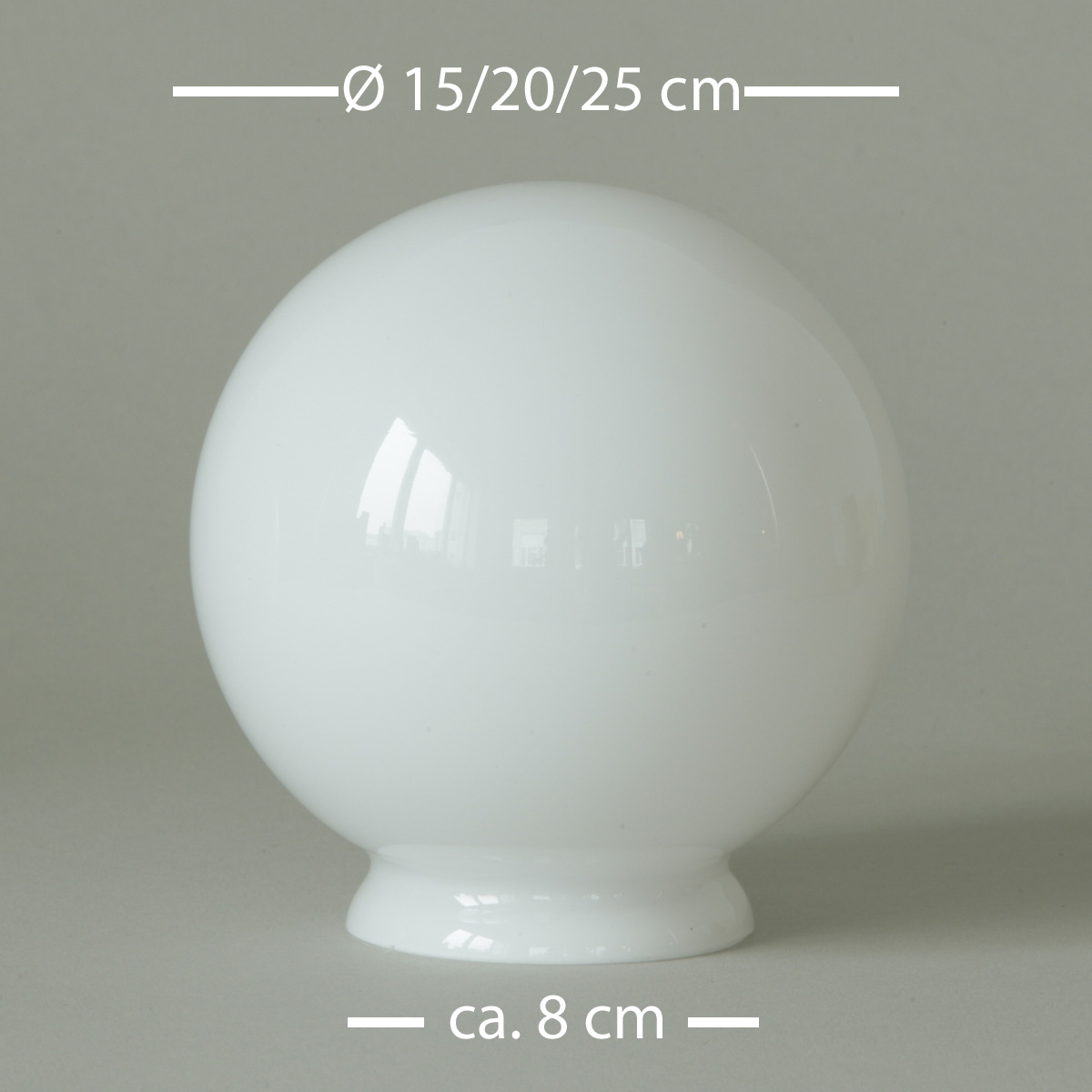 Glass ball Ø 15/20/25 cm in opal white with Ø 8 cm lip