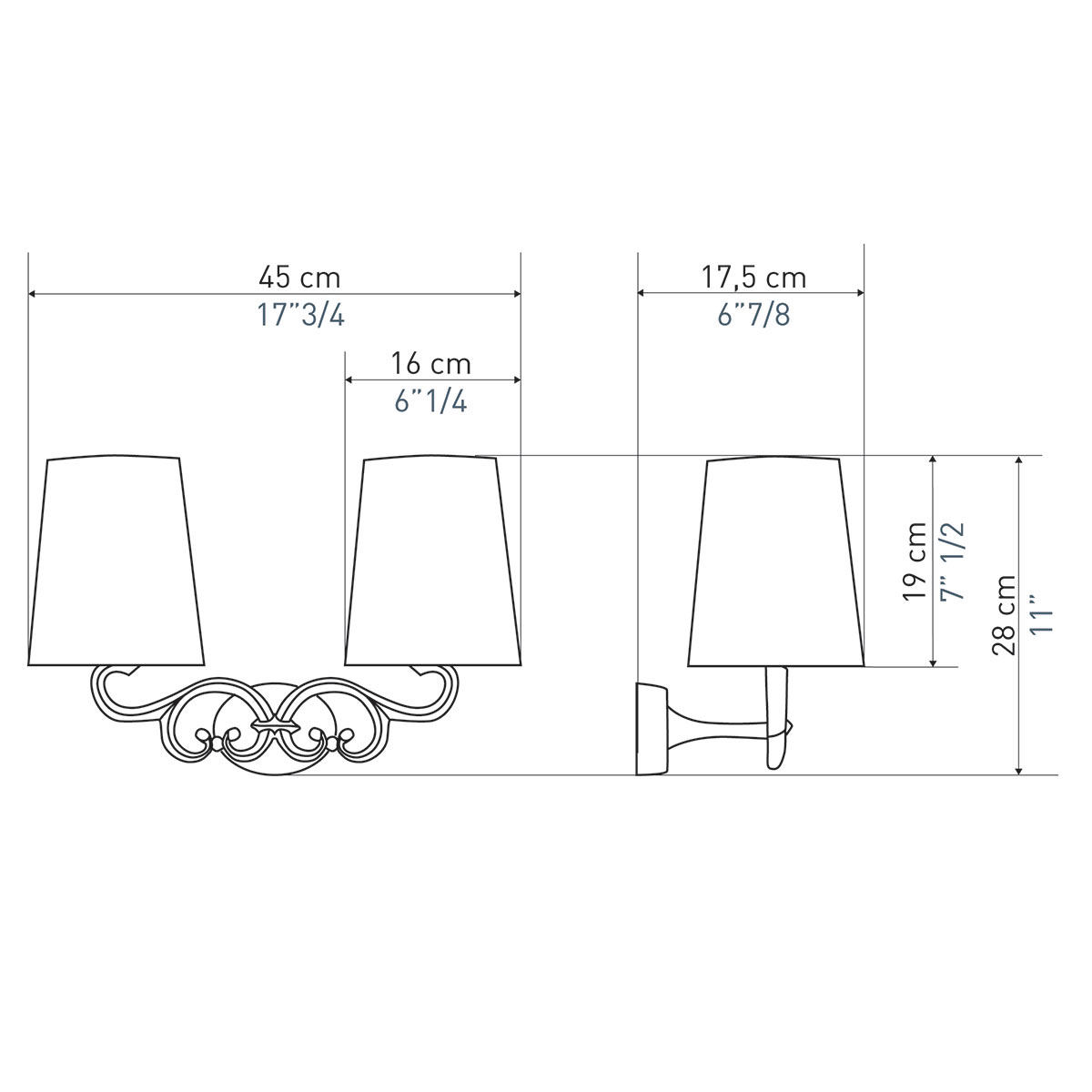 Zweiflammige Bronzeguss-Wandleuchte TRÉVISE mit Textilschirmen, Bild 7 Zweiflammige Bronzeguss-Wandleuchte TRÉVISE mit Textilschirmen, Bild 7