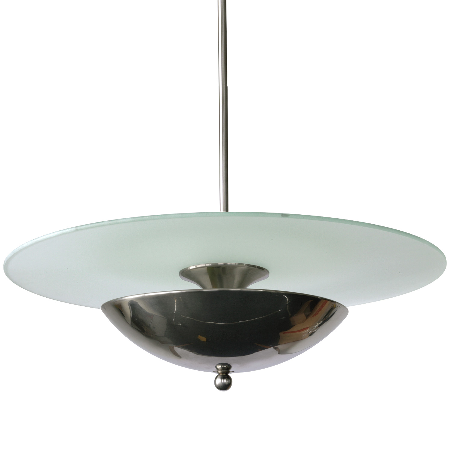 Indirekt strahlende Art déco-Pendelleuchte mit Glasscheibe Indirekt strahlende Art déco-Pendelleuchte mit Glasscheibe