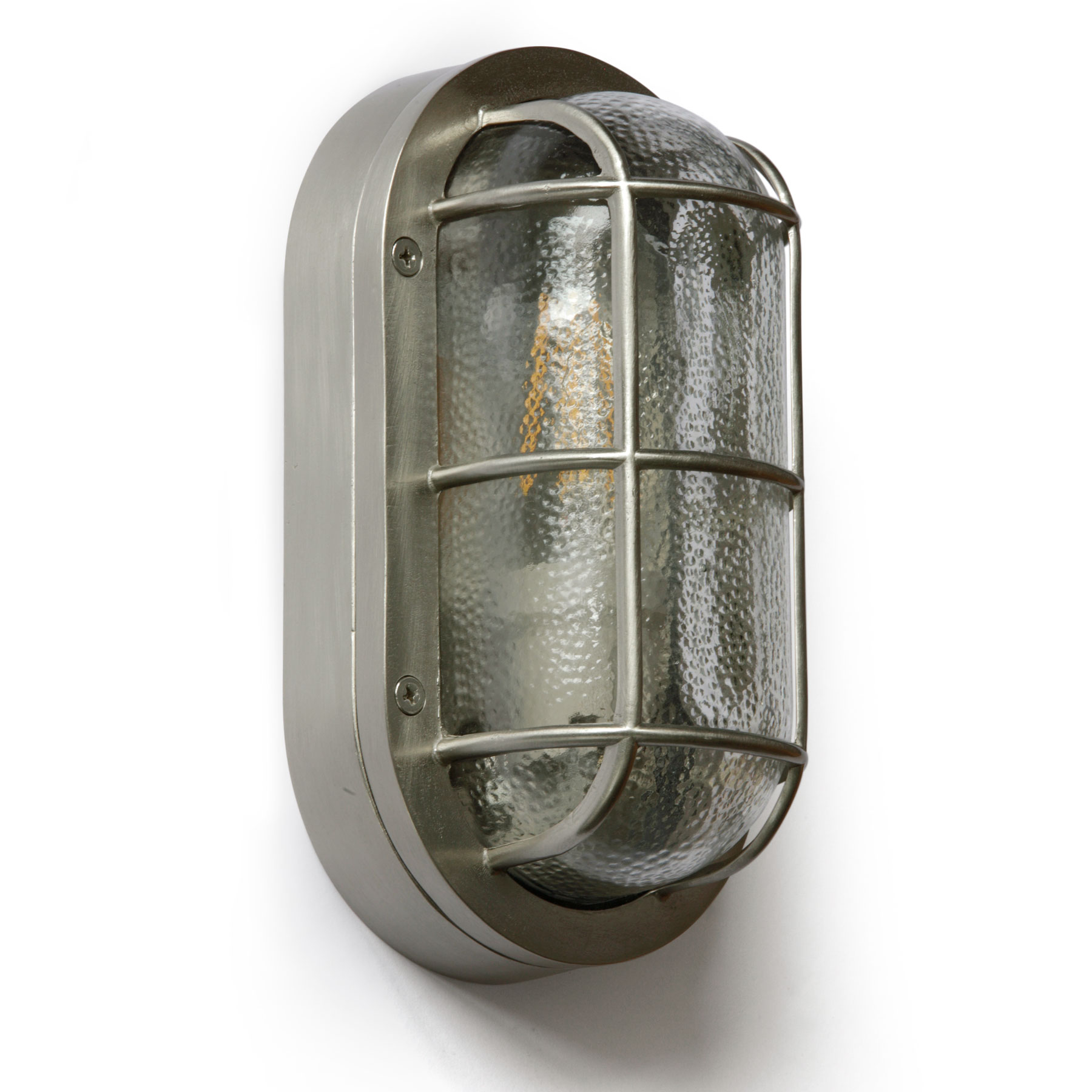 Klassische Keller-Lampe: massives Messing mit Perlglas und Gitter, IP64 – Casa Lumi