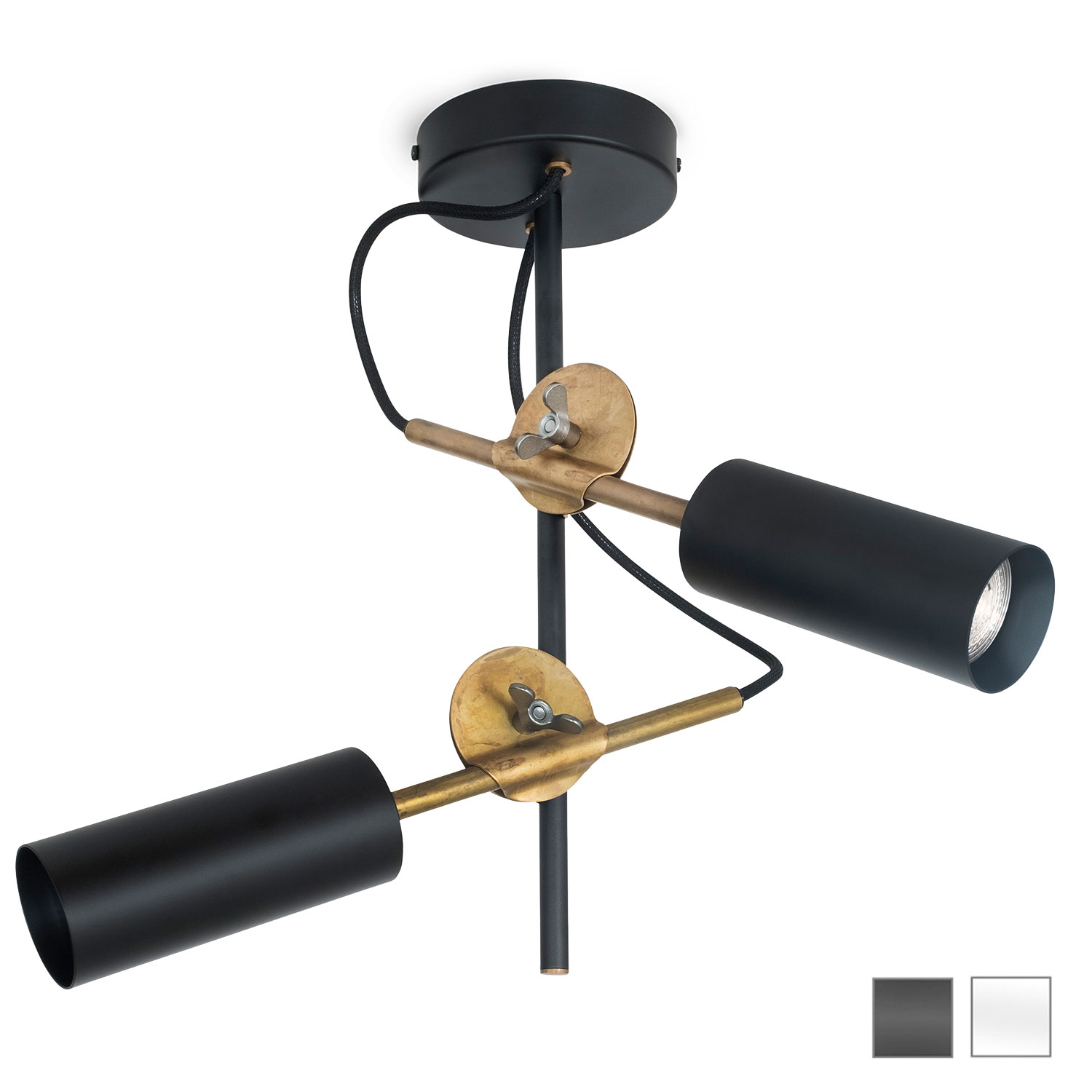 Double ceiling spotlight made of raw brass tube STAB SPOT 2