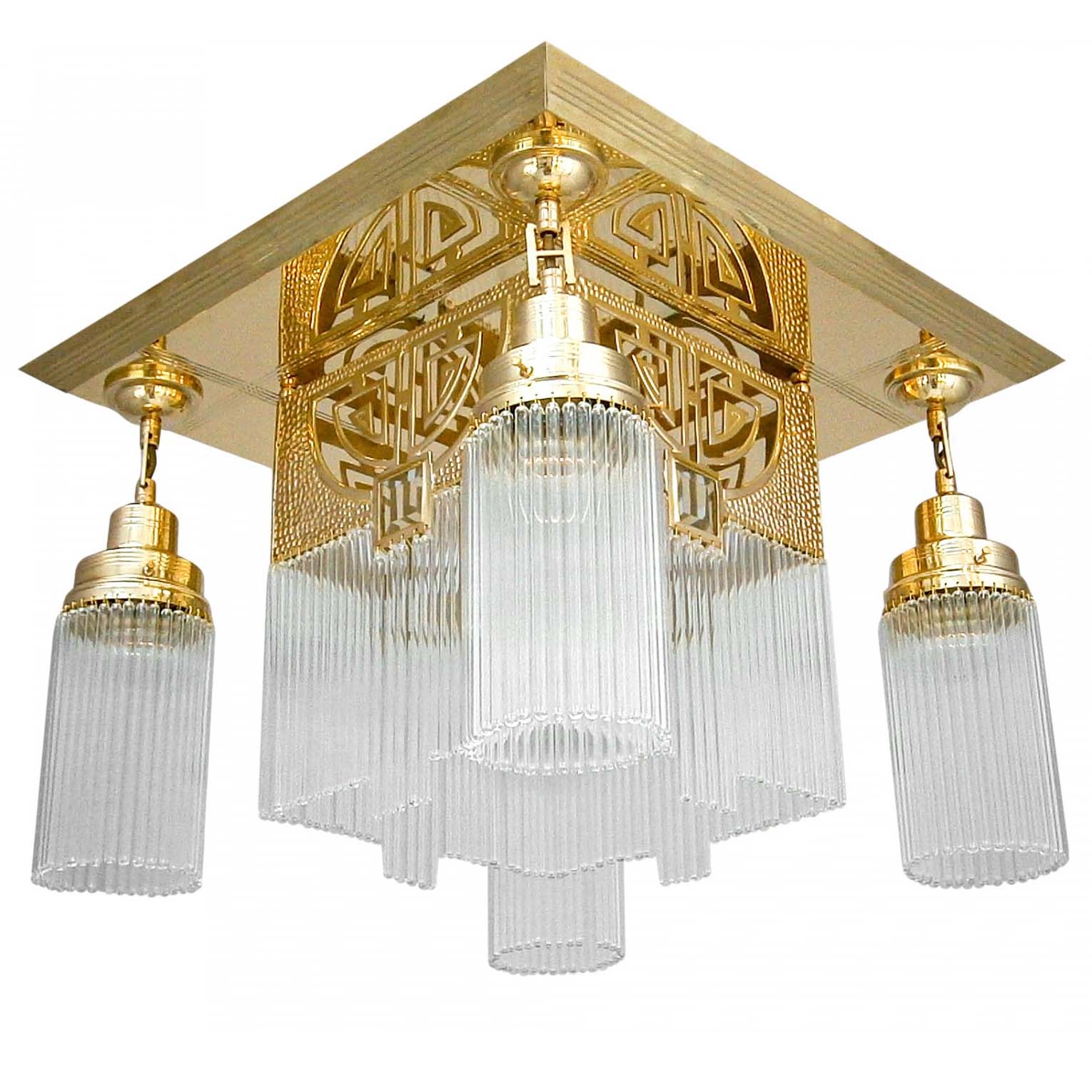 Ornate Art Nouveau Ceiling Fixture with Crystal Curtains