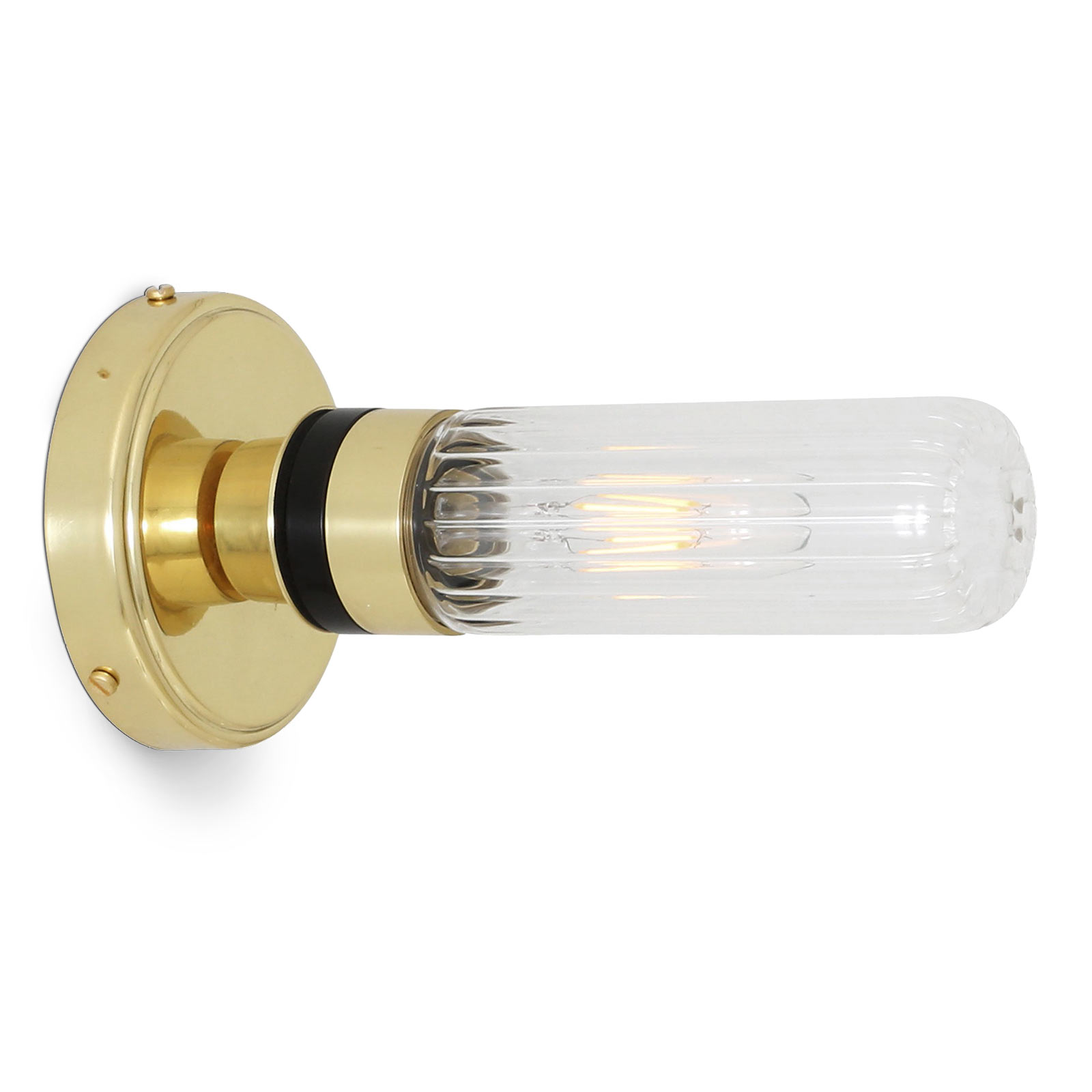 Small glass cylinder wall light for bathrooms, clear or prismatic glass, IP65