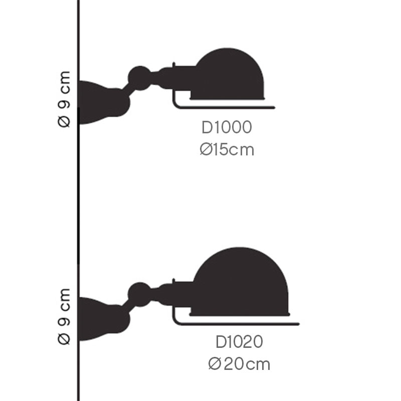 Flexibler Gelenkwandstrahler LOFT mit Halbkugel-Reflektor: Die beiden Größen im Vergleich
