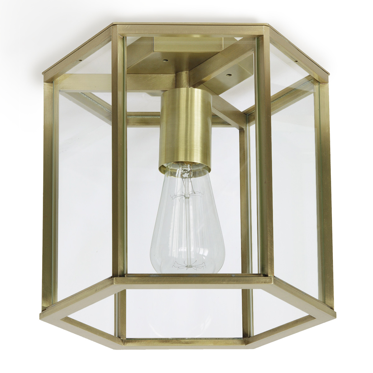 Kleine sechseckige Deckenleuchte aus Glas und Messing REGENSBURG, Ø 23/25 cm Kleine sechseckige Deckenleuchte aus Glas und Messing REGENSBURG, Ø 23/25 cm