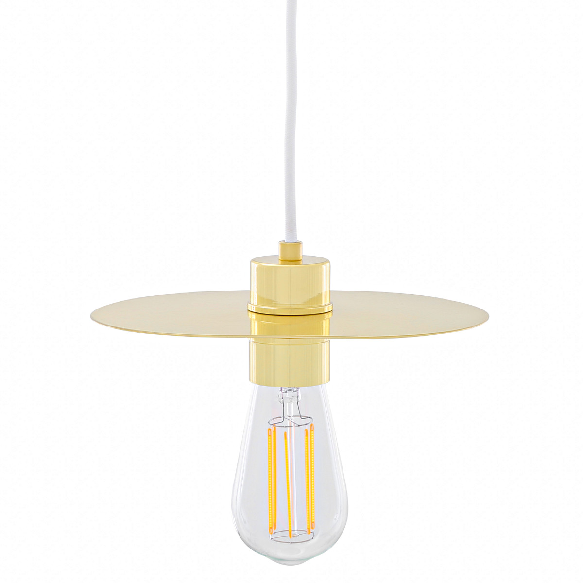 Bild 4: Messing poliert, weißes Kabel Elegante, einfache Reflektor-Pendelleuchte aus Messing: Messing poliert, weißes Kabel