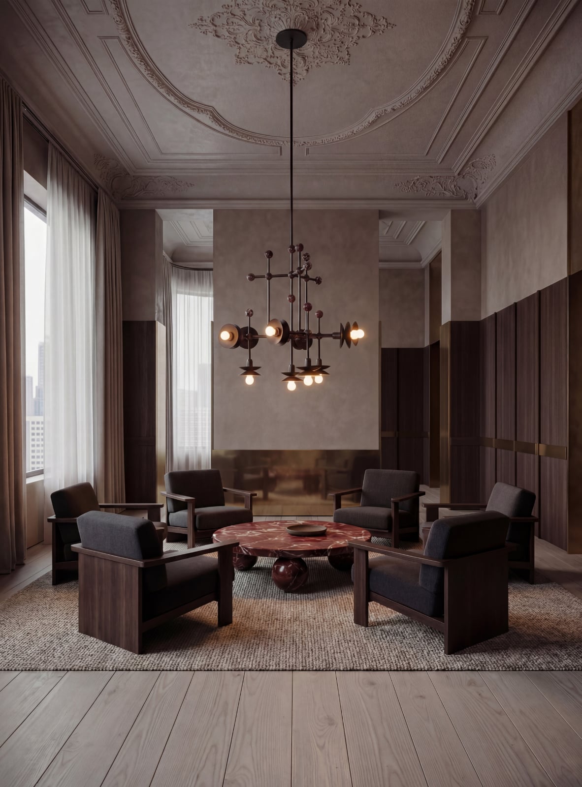 Moderner Messing-Kronleuchter BABYLON mit Marmor-Applikationen, Bild 11