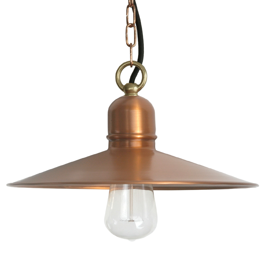 Bild 10: Die flache Kupfer-Hängeleuchte BINGEN mit 300 mm-Tellerschirm (glänzend lackiert) BINGEN Hängeleuchte mit flachem Kupfer-Schirm, Ø 16-40 cm: Die flache Kupfer-Hängeleuchte BINGEN mit 300 mm-Tellerschirm (glänzend lackiert)