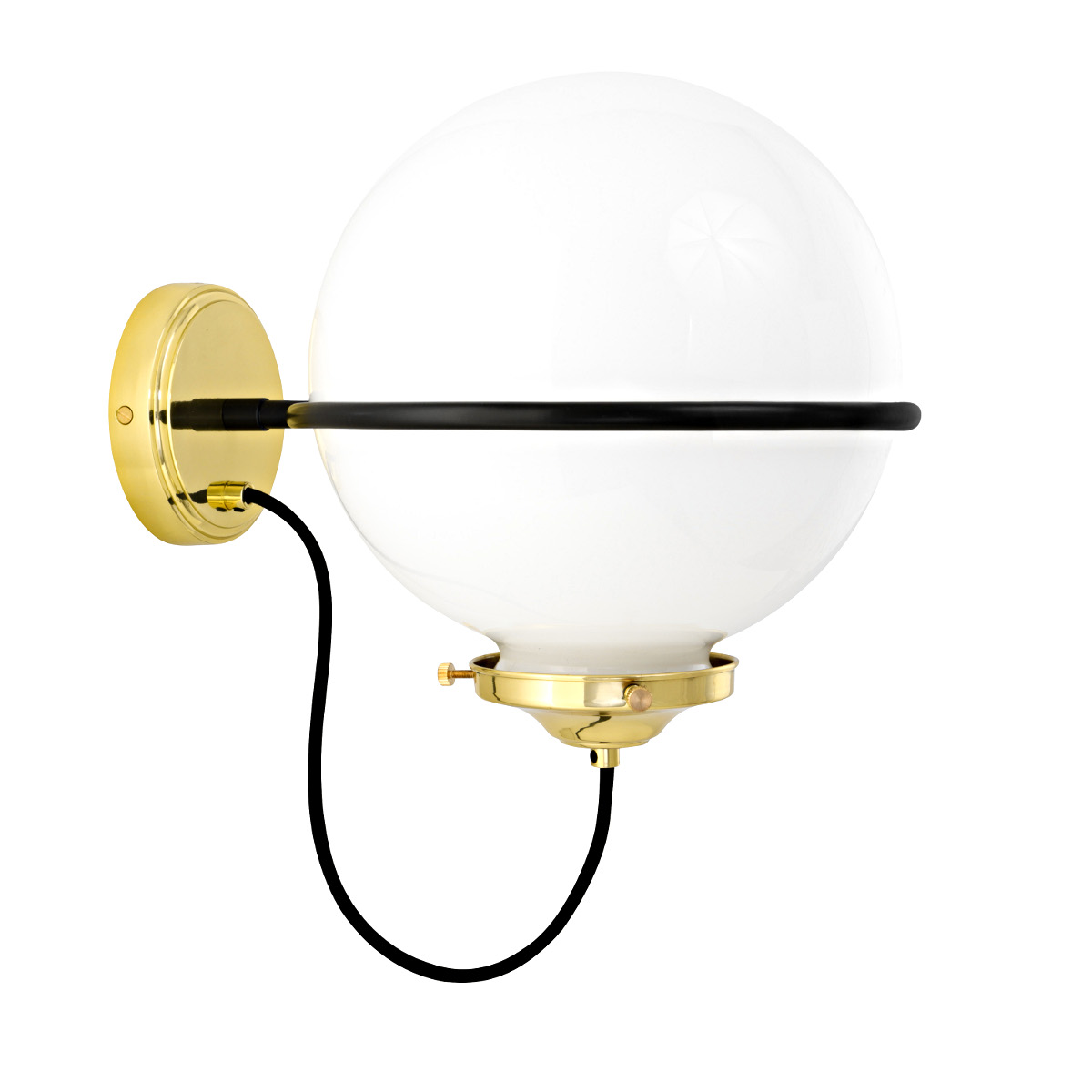 Bild 5: Messing poliert, opales Glas Glaskugel-Wandleuchte mit Ringhalter, klar oder opal: Messing poliert, opales Glas