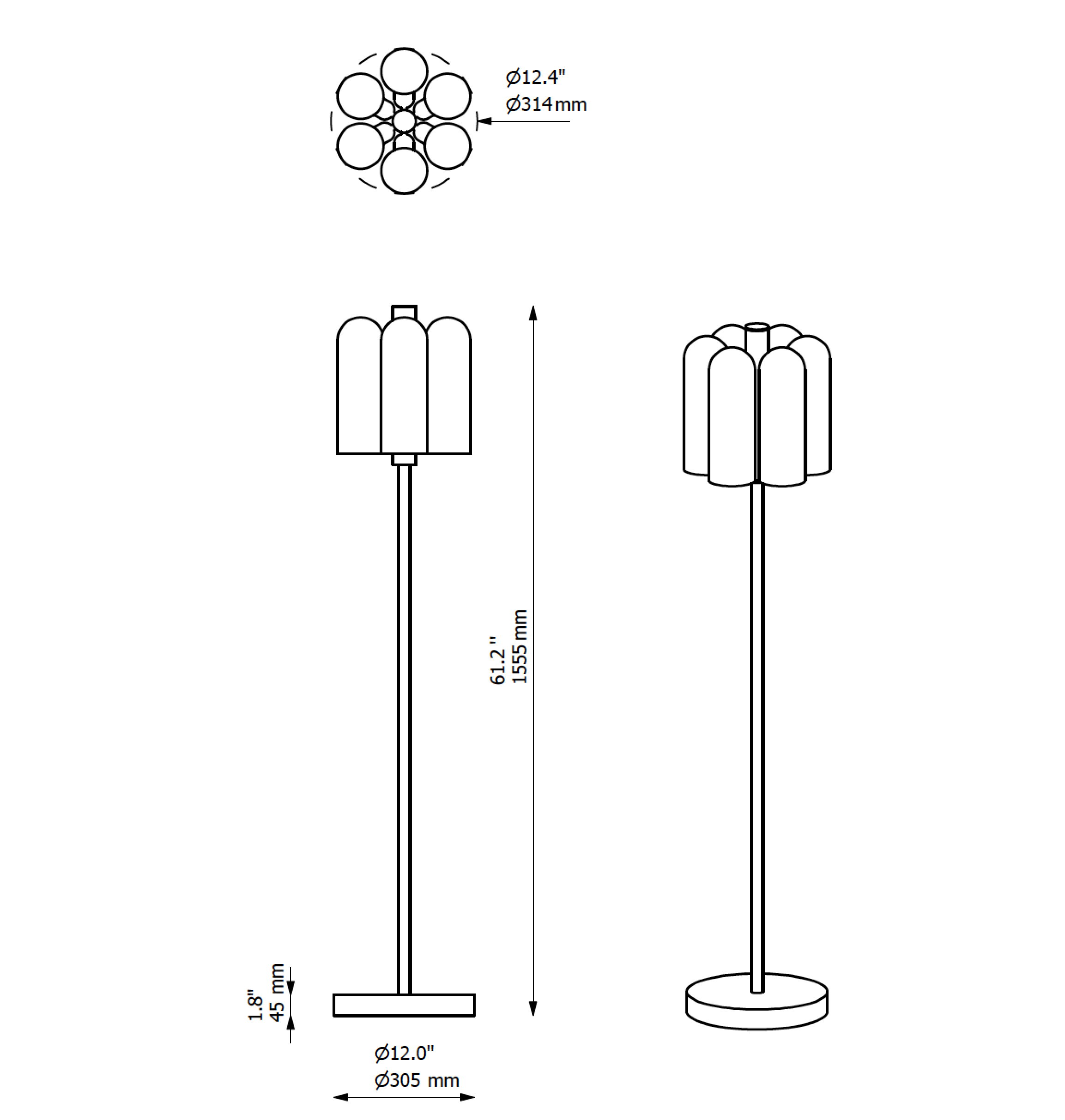 Exklusive Messing-Stehlampe ODYSSEY 6 mit sechs Glasschirmen, Bild 12