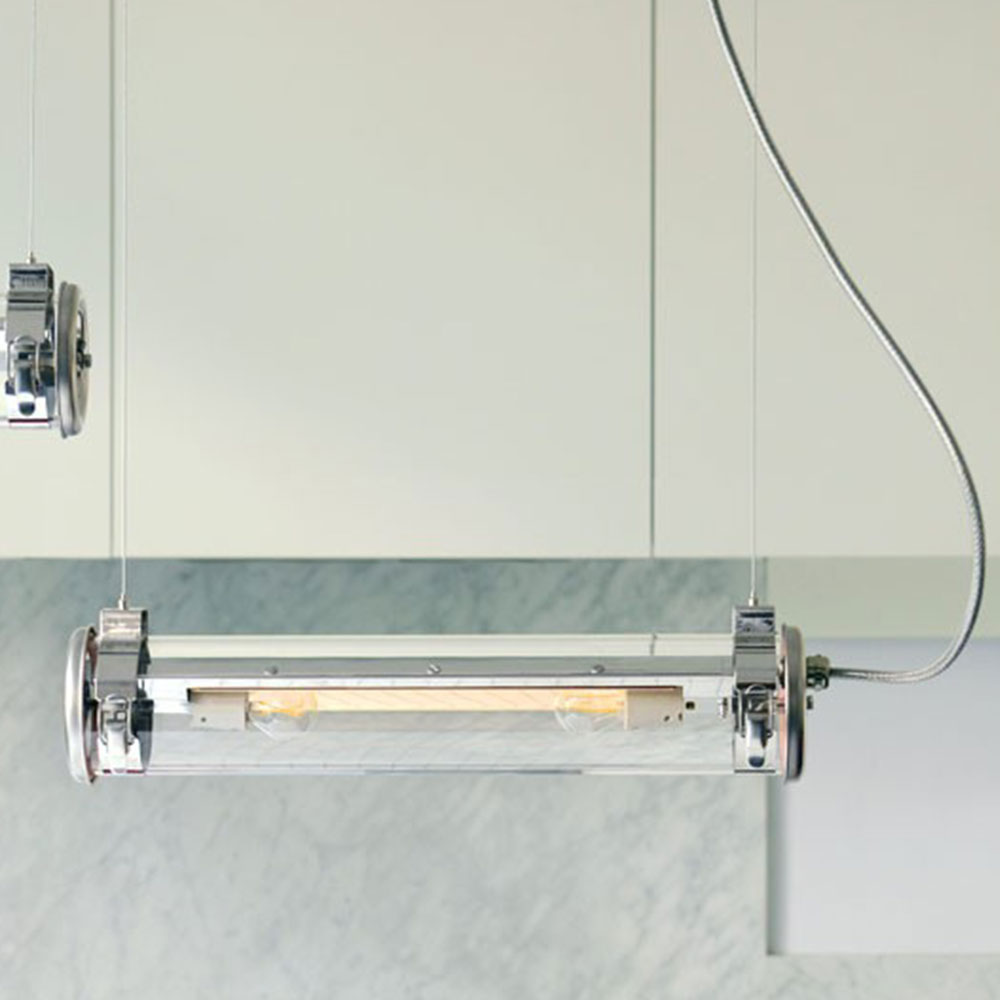 Glasröhren-Leuchte MUSSET, Ø 10 cm: Die Glas-Röhrenleuchte, hier in Silber ohne Gewebeabschirmung
