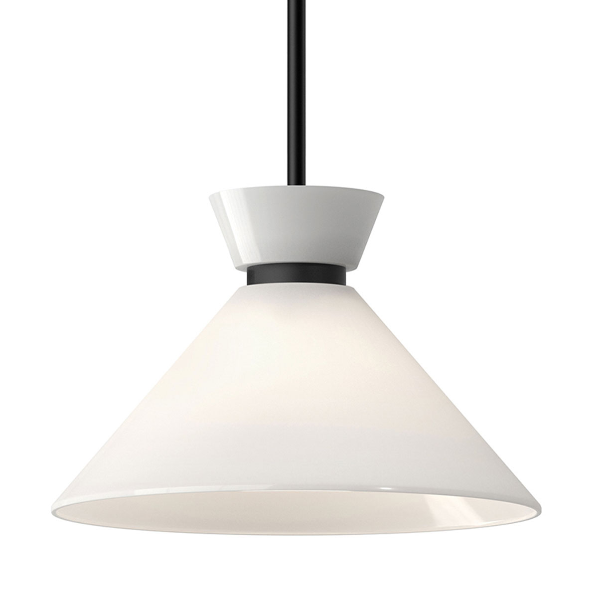 Mid-Century Design Pendant Light, Black with Conical Opal Glass