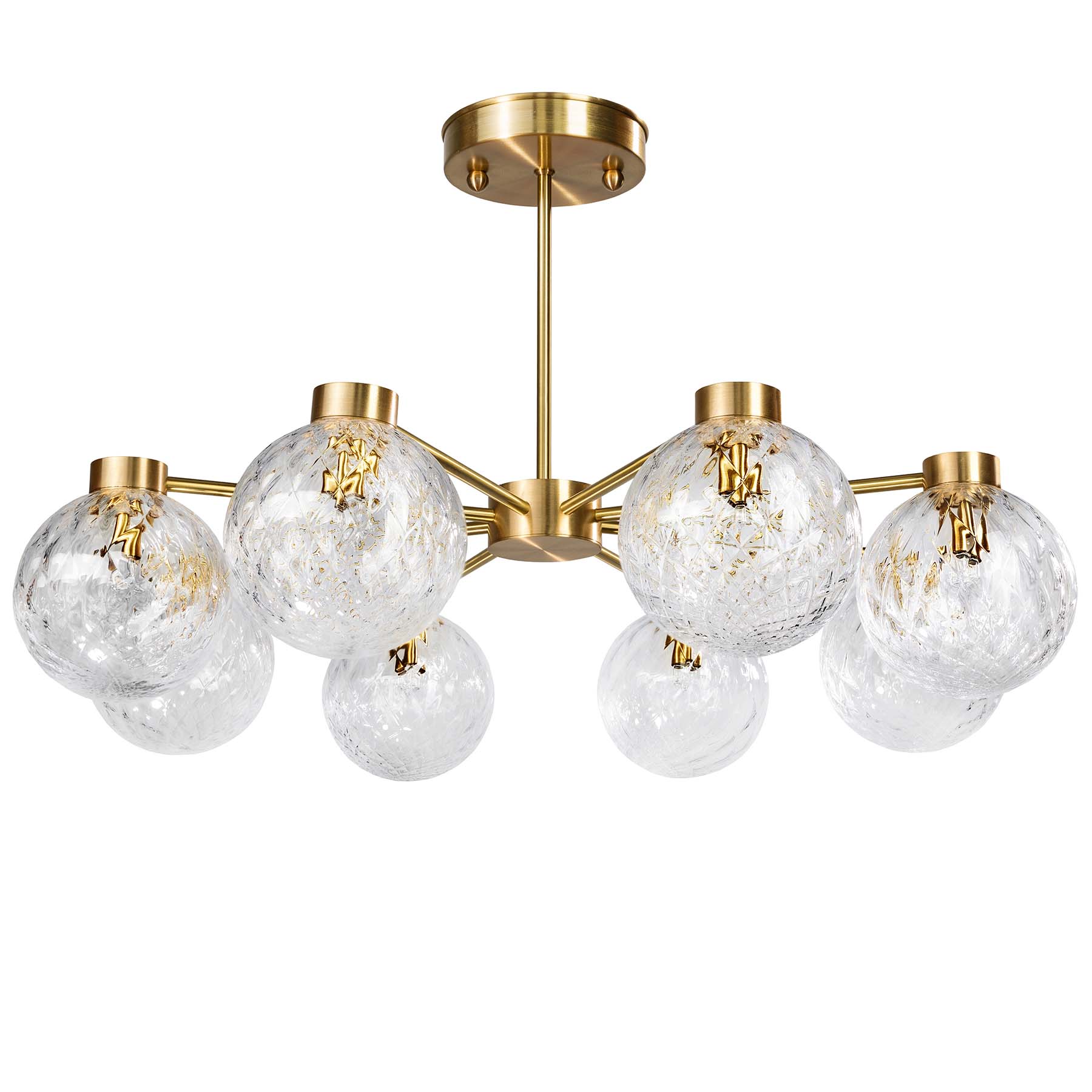 Pendelleuchter mit acht strukturierten Glaskugeln, Ø 14 cm