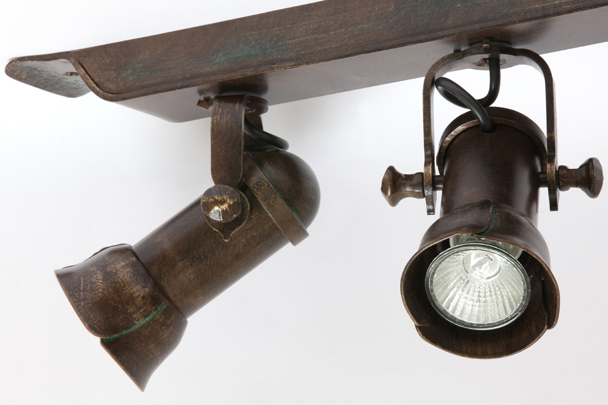 Bild 10: Detail in der Oberfläche „Patina“ mit PAR20 E27-Strahlerlampen Massive rustikale Deckenstrahler-Leiste aus Schmiedeeisen: Detail in der Oberfläche „Patina“ mit PAR20 E27-Strahlerlampen
