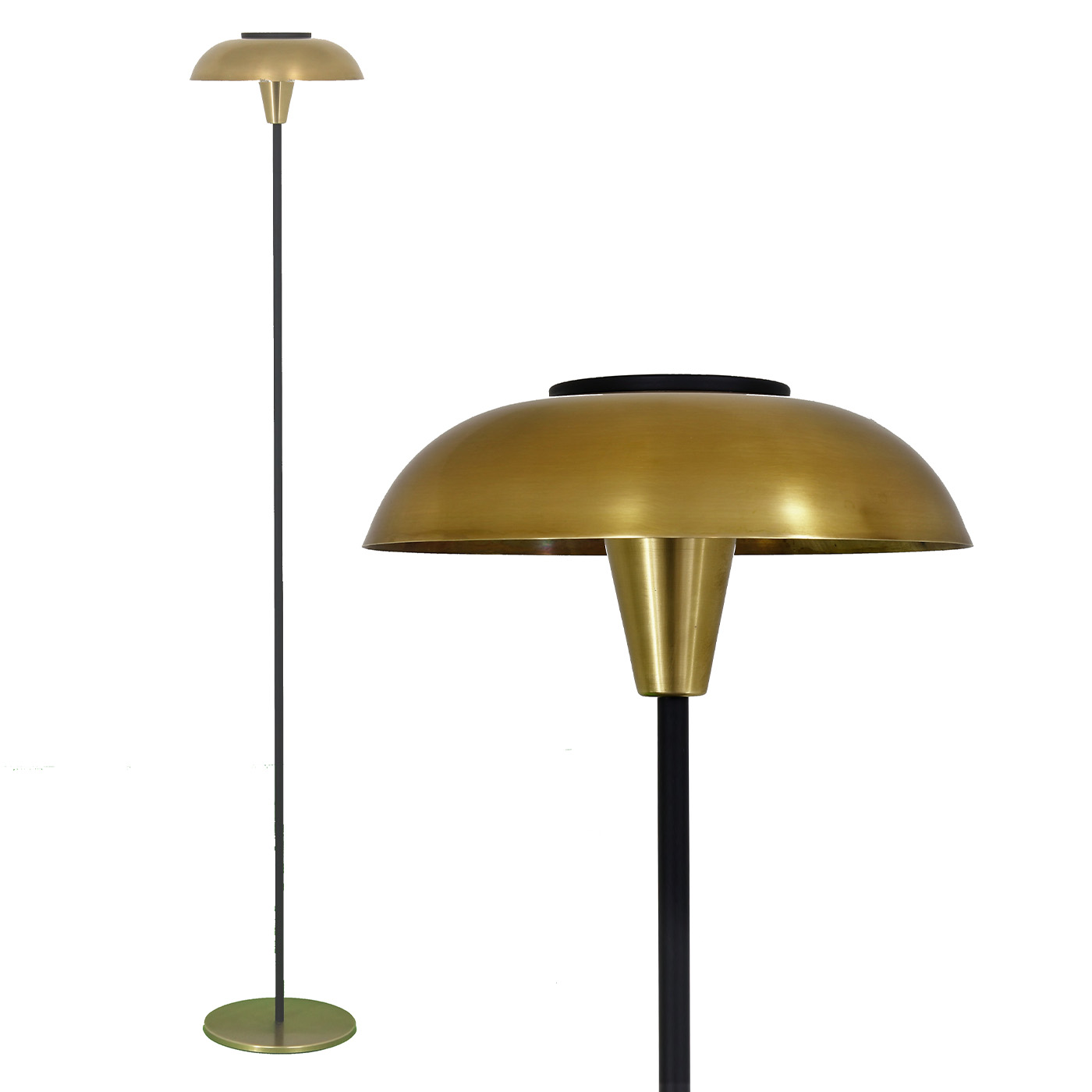 Elegante Messing-Stehlampe mit gewölbtem Schirm