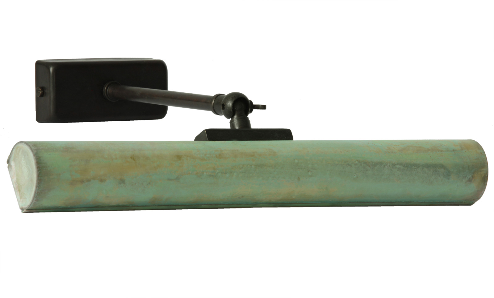 RENOIR Französische Bilderleuchten Modell 3 in Grünspan-Patina mit Wandarm in Altmessing (Sondermodell, bitte anfragen)