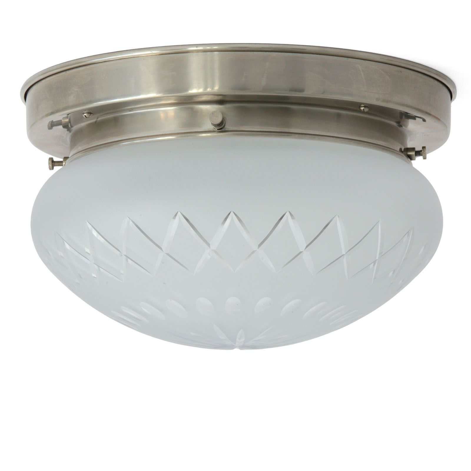 Klassische Deckenleuchte mit geschliffener, matter Glashaube, Ø 24 cm: Modell 2, matt vernickelt