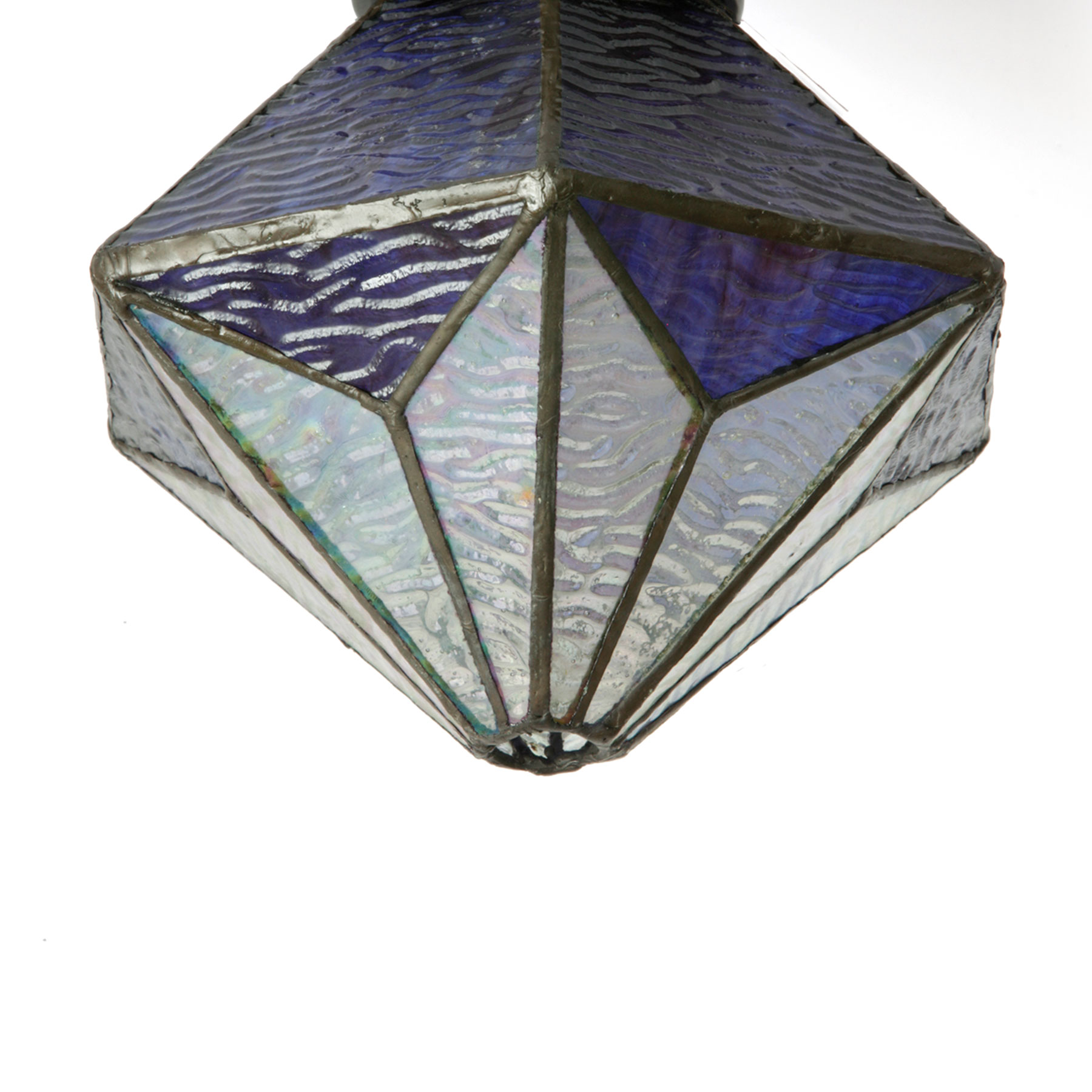 Blaue Tiffany-Hängeleuchte mit geometrischem Glasschirm, Bild 2