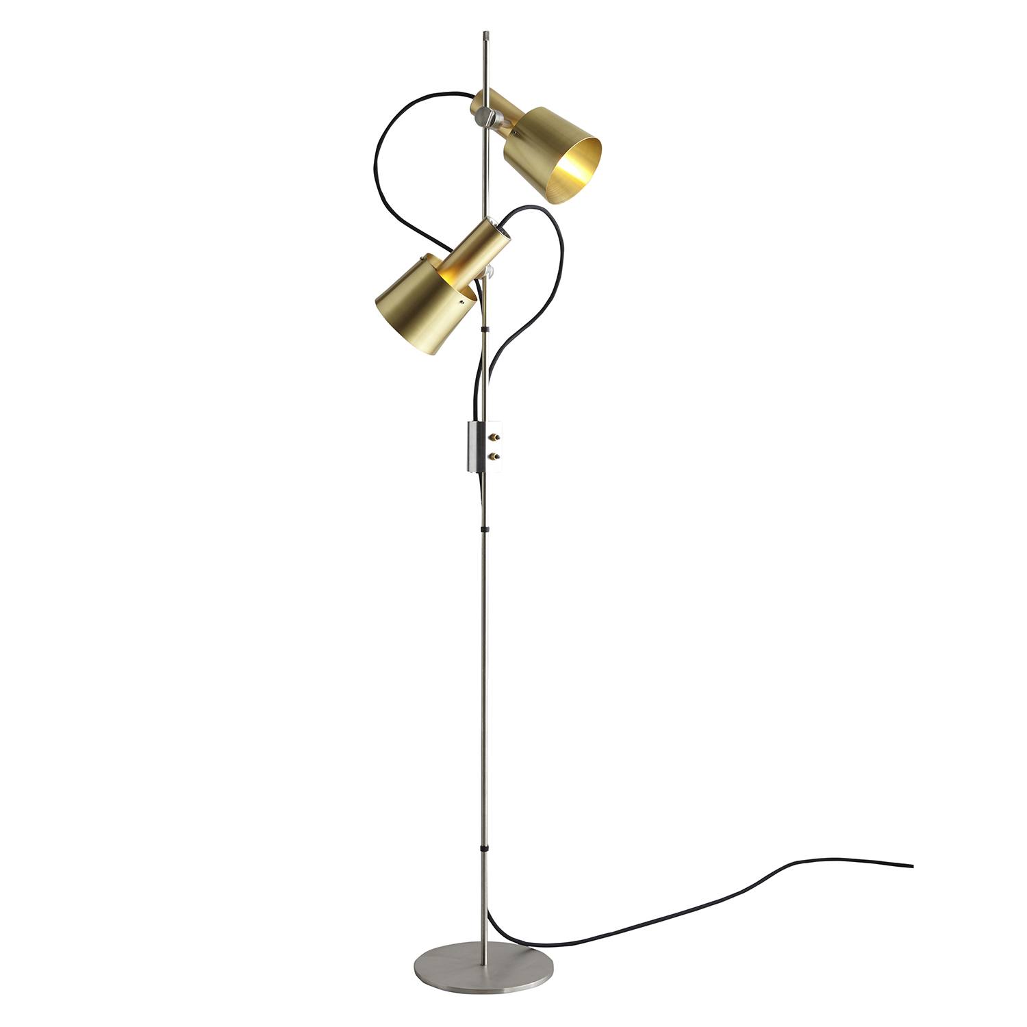 Stehlampe im eleganten Sixties-Design CHESTER: Die Messing-Variante: Stehlampe CHESTER mit zwei Schirmen