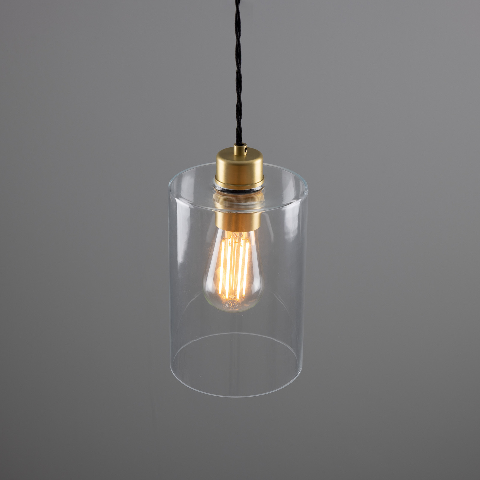 Small pendant lamp with clear glass cylinder: Messing satiniert