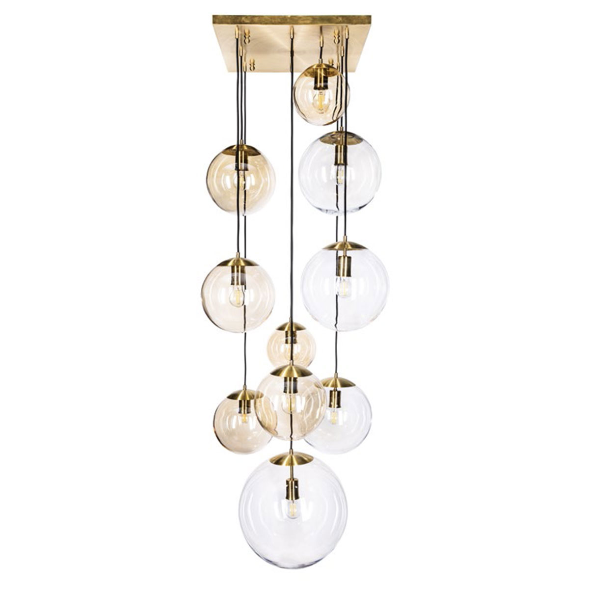 Cluster of ten glass ball pendant lights