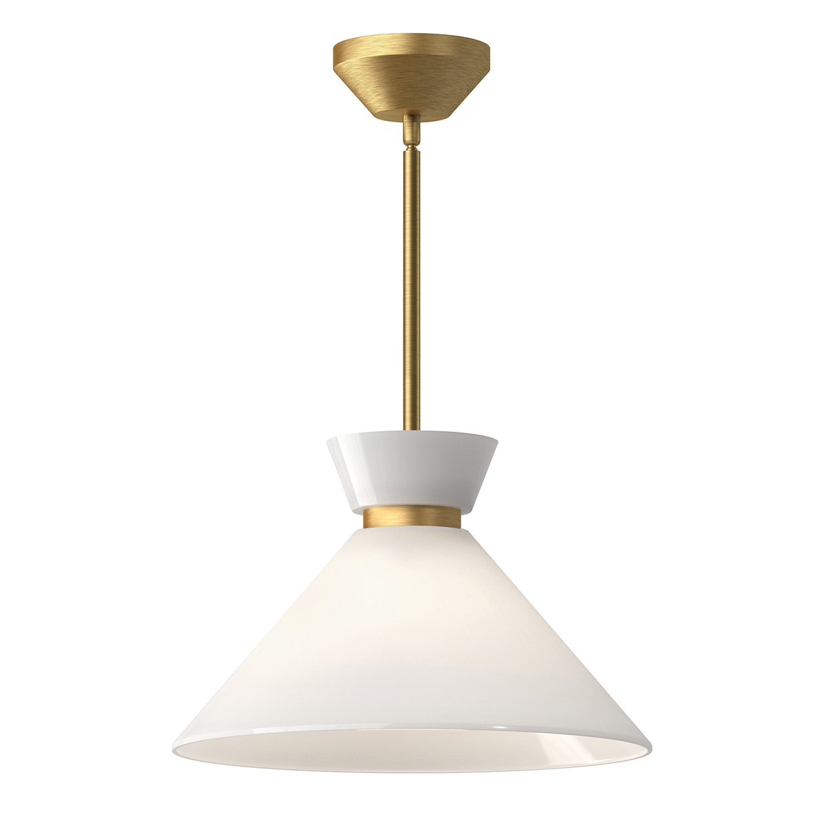 Messingfarbene Mid-Century-Hängeleuchte mit Opalglas, Ø 36 cm