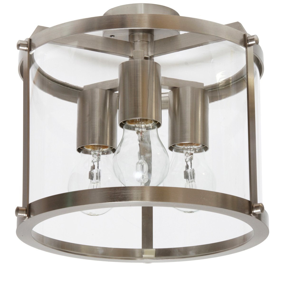 Bild 1: Gibt viel Licht: Dreiflammiges Modell in Messing matt vernickelt Dreiflammige Zylinder-Deckenleuchte aus Messing Ø 24 cm: Gibt viel Licht: Dreiflammiges Modell in Messing matt vernickelt