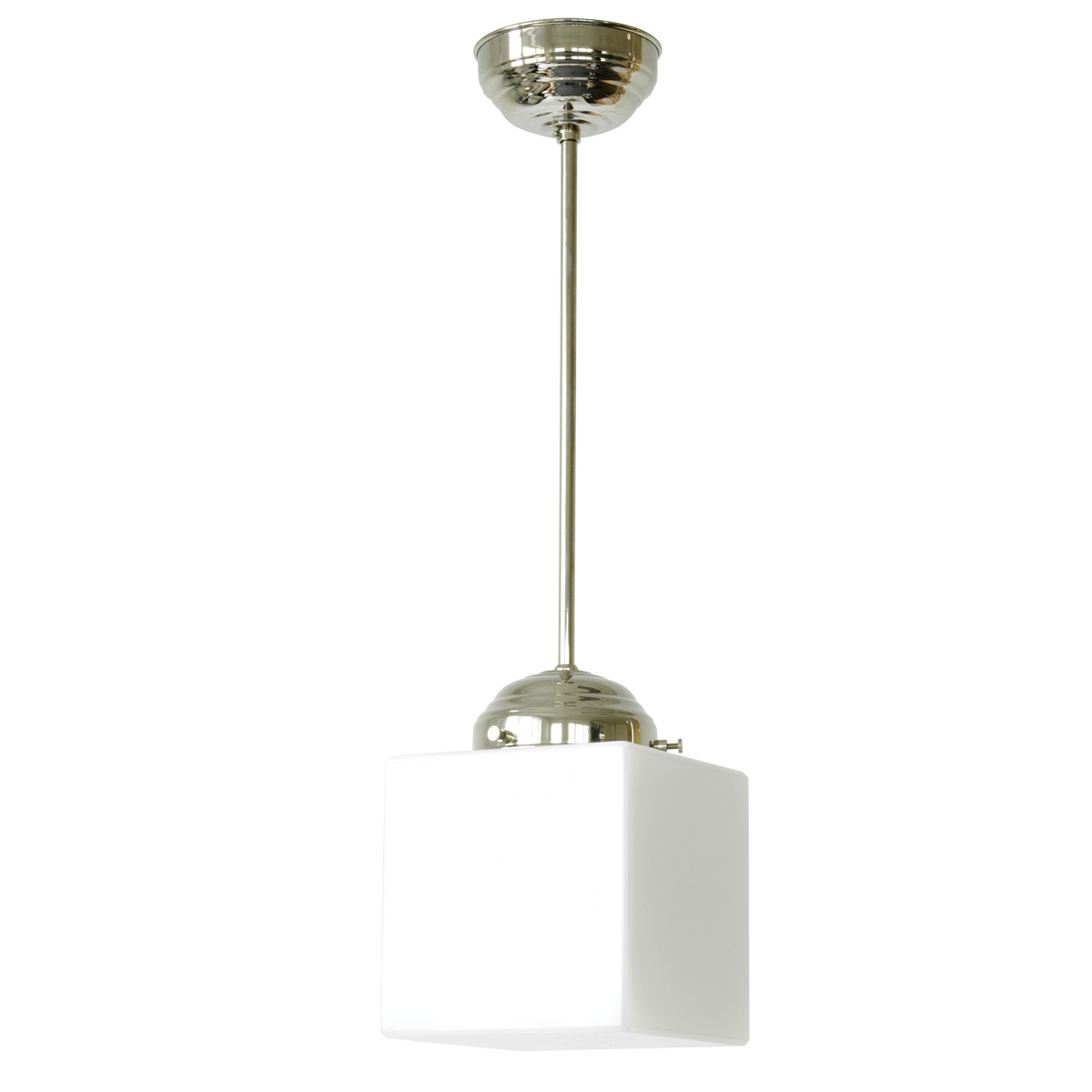 Rohr-Pendelleuchte mit Würfel-Opalglas Rohr-Pendelleuchte mit Würfel-Opalglas