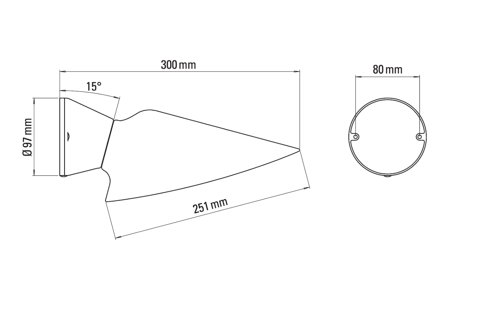 Wandleuchte PLUME mit Porzellanschirm: Abmessungen der Wandleuchte PLUME, Standardversion