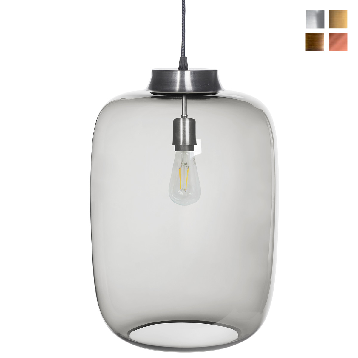 Bild 1: Die große Glas-Pendelleuchte (Höhe 45 cm), graues Rauch-Glas Große Glas-Pendelleuchte mit mundgeblasenem Rauchglas-Schirm: Die große Glas-Pendelleuchte (Höhe 45 cm), graues Rauch-Glas