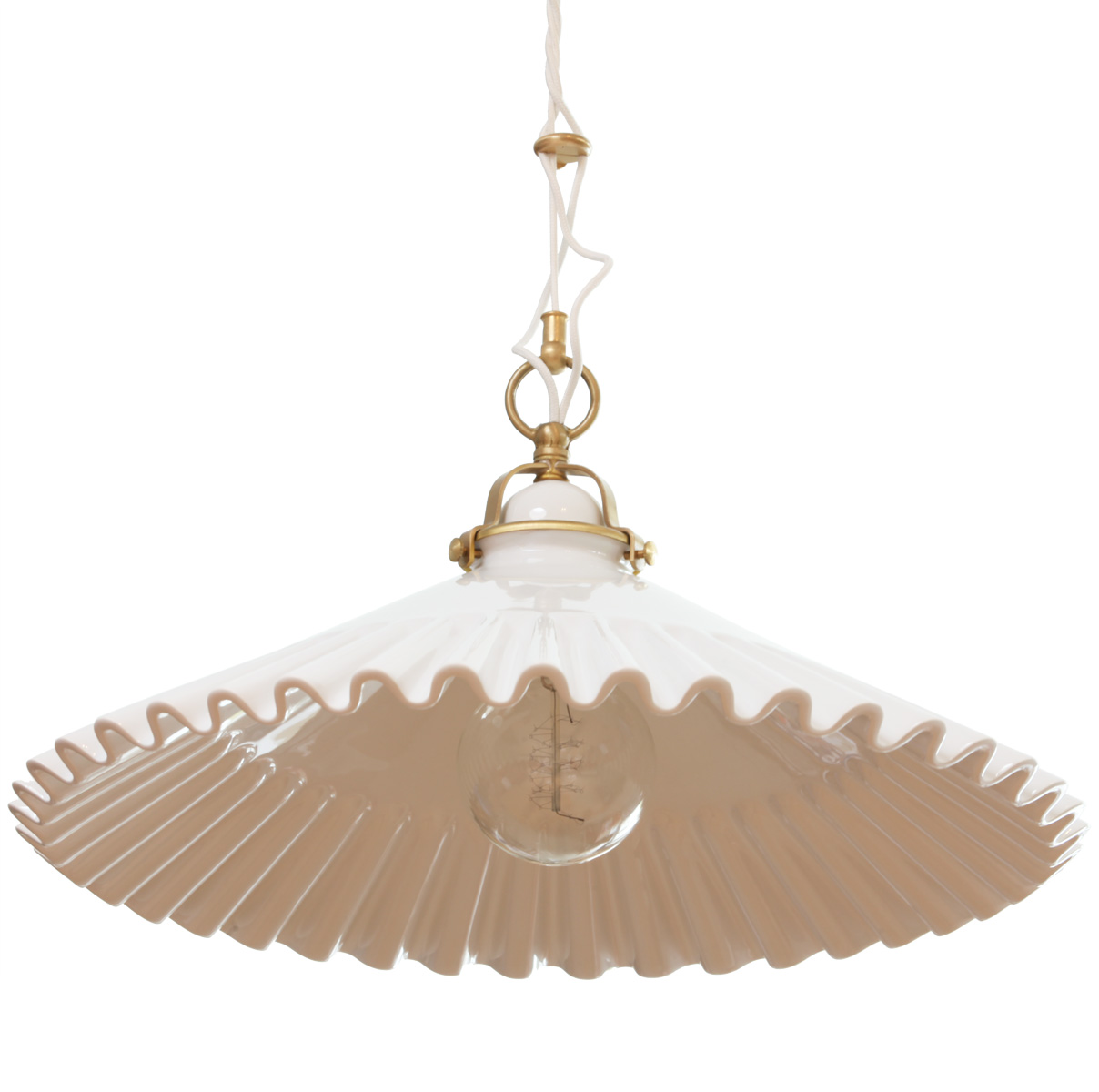 DUSE Pendelleuchte aus Keramik mit plissiertem 42 cm-Schirm DUSE Pendelleuchte aus Keramik mit plissiertem 42 cm-Schirm